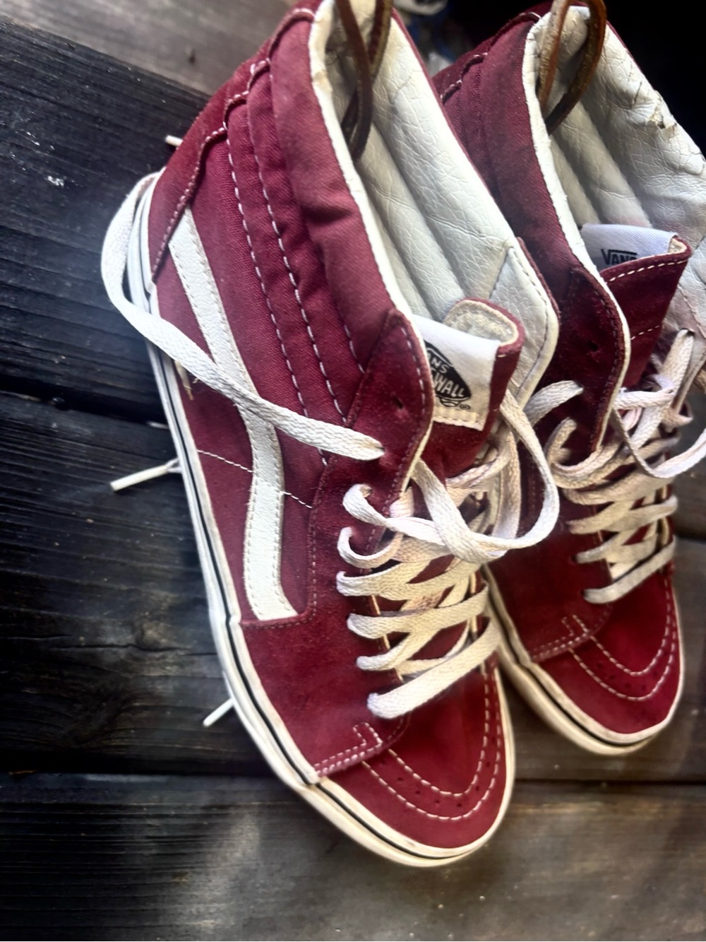 Vans Burgundy and White High-Top Suede Sneakers - Picture 5 of 7